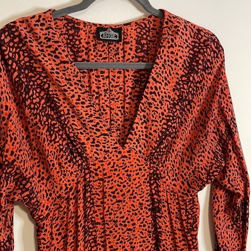 Angie Maxi Dress Med Coral Orange Kimono Animal Print Bohemian Comfortable - Picture 5 of 13